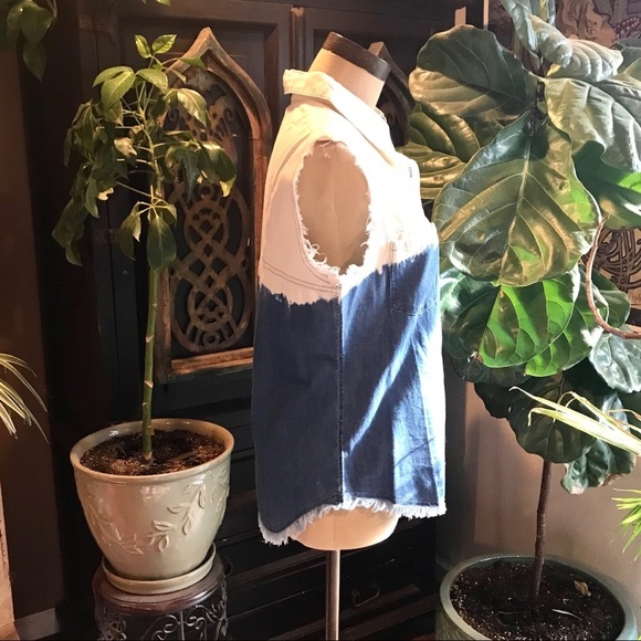 Abigale chambray bleach dip distressed button top - Picture 5 of 8